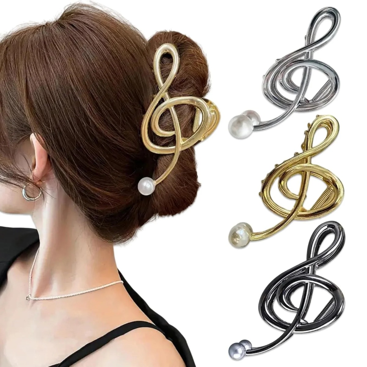 Photography Date - Pearl Treble Clef Hair Clip, exquisite