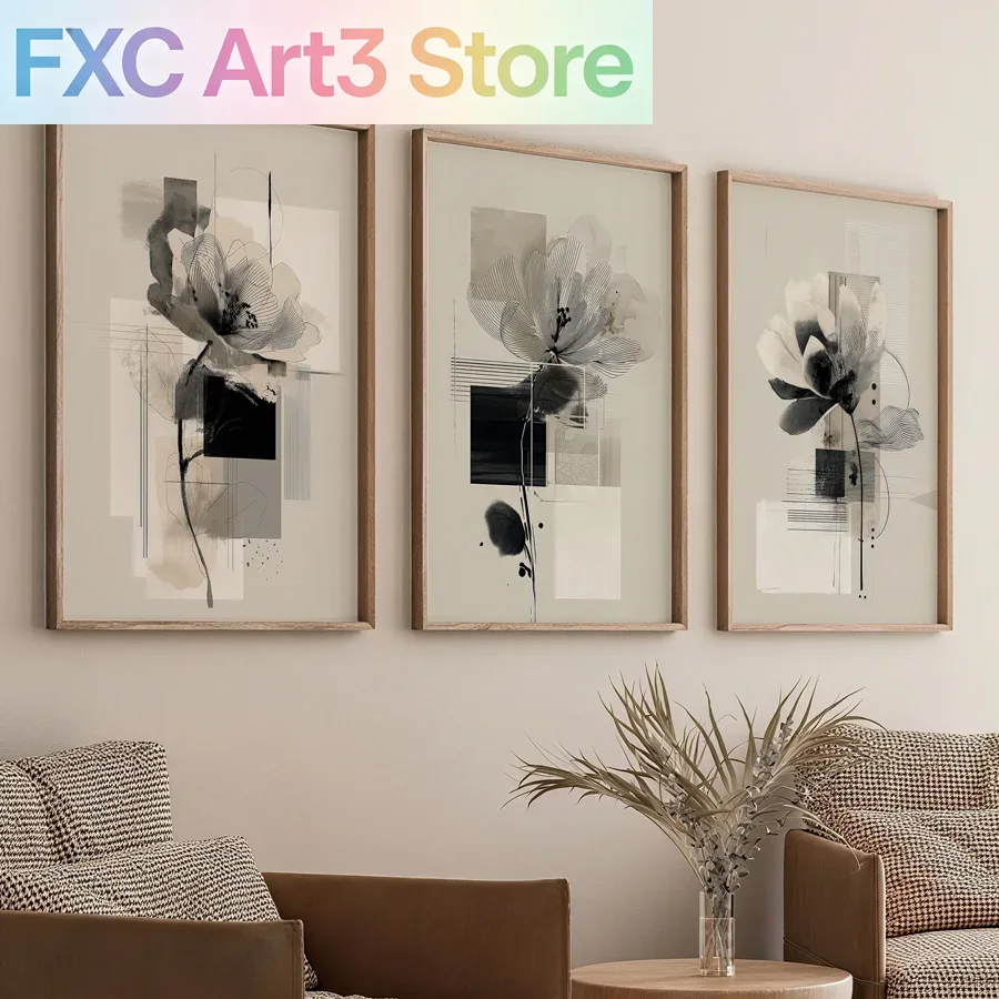 Photography Course - 3pcs/Set frameless , Abstract Modern Floral