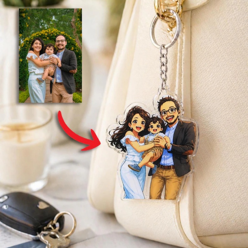 Photographic Memory - Custom 2D Cartoon Portrait Personalized Keychain