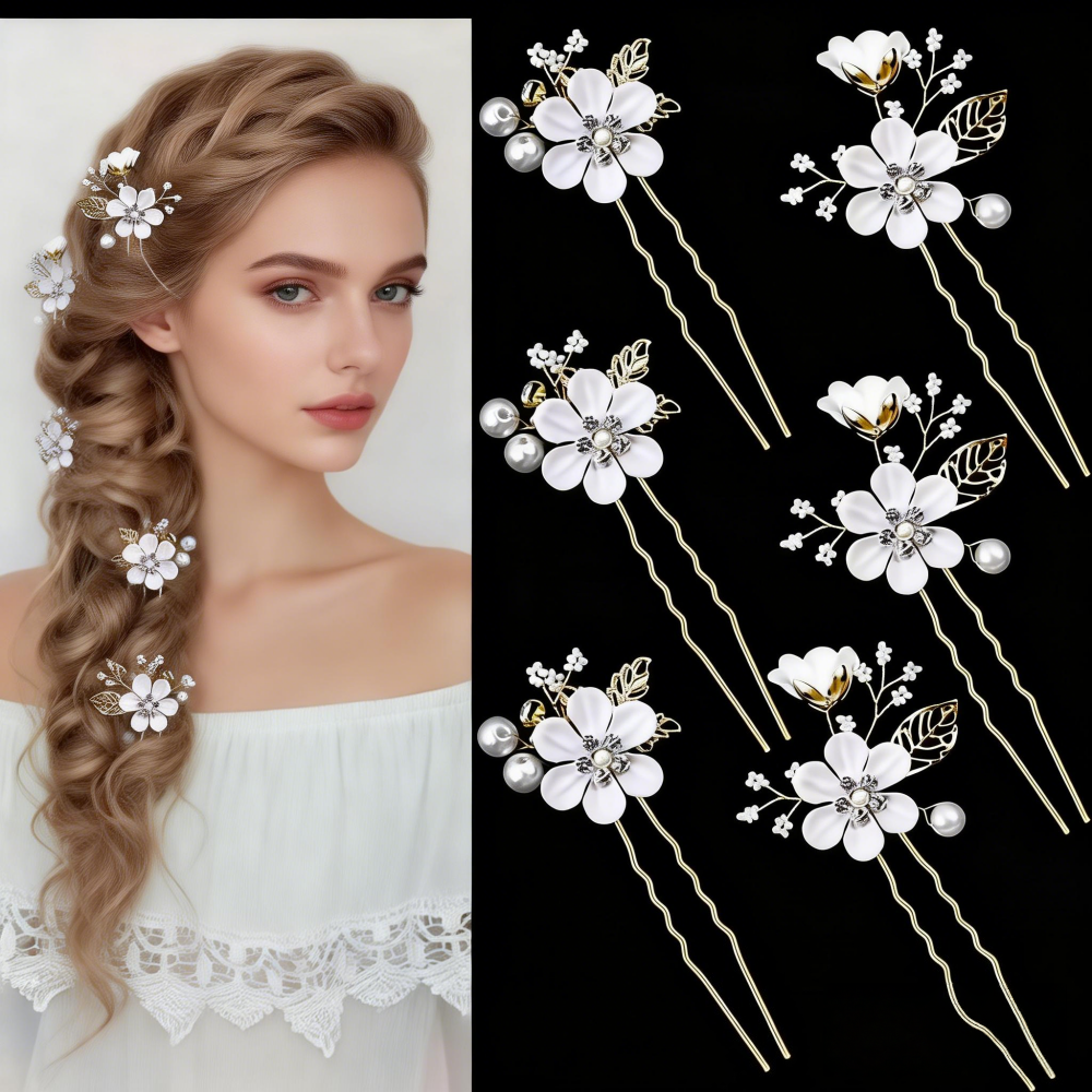 Photography Date - 6-Piece Floral Pearl Hairpin Set, Forest