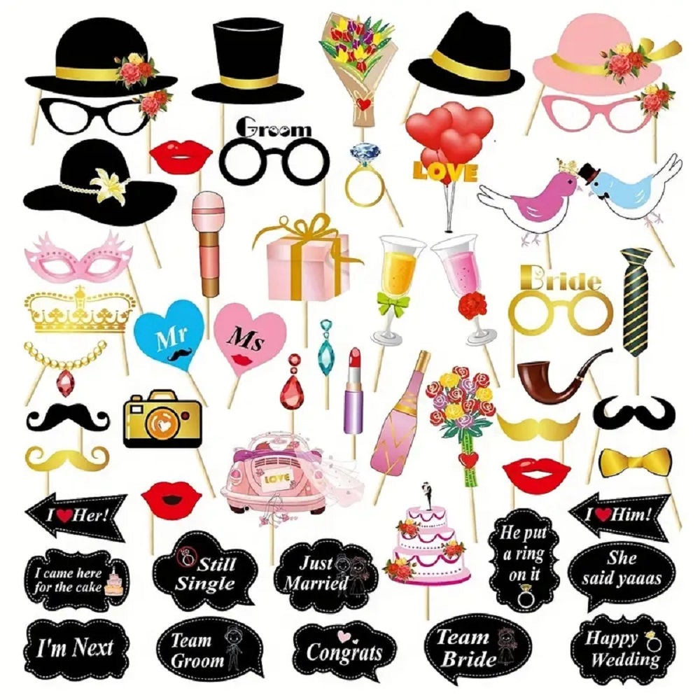 53pcs Wedding Photo Booth Prop - Photography Prompt 评论和价格