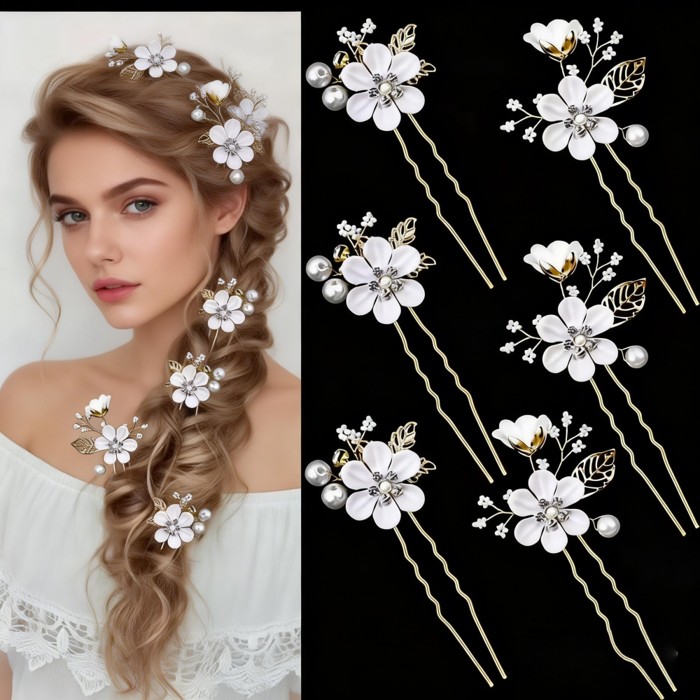 6-Piece Floral Pearl Hairpin S - Photography Date 评论和价格